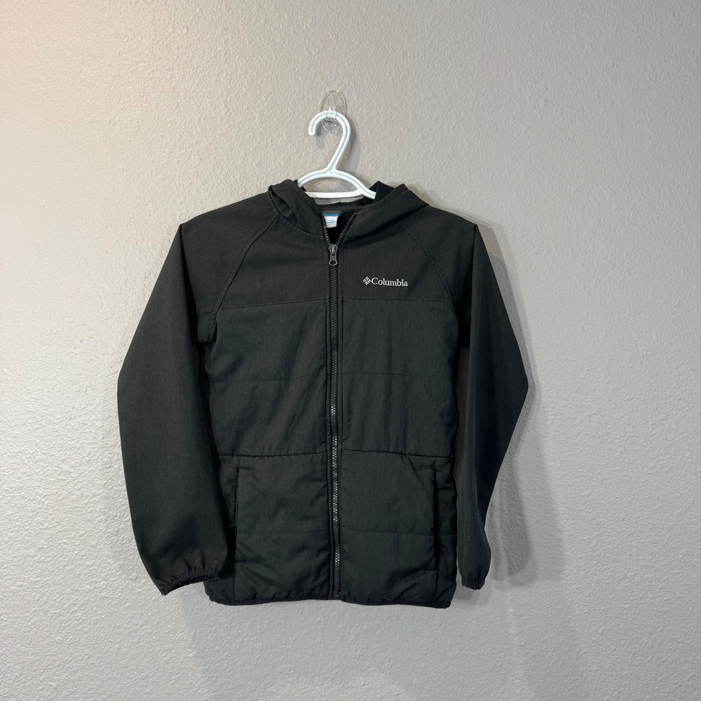 Columbia Boy's Size M 10/12 Black Hooded Fleece Lined Full Zip Softshell Jacket